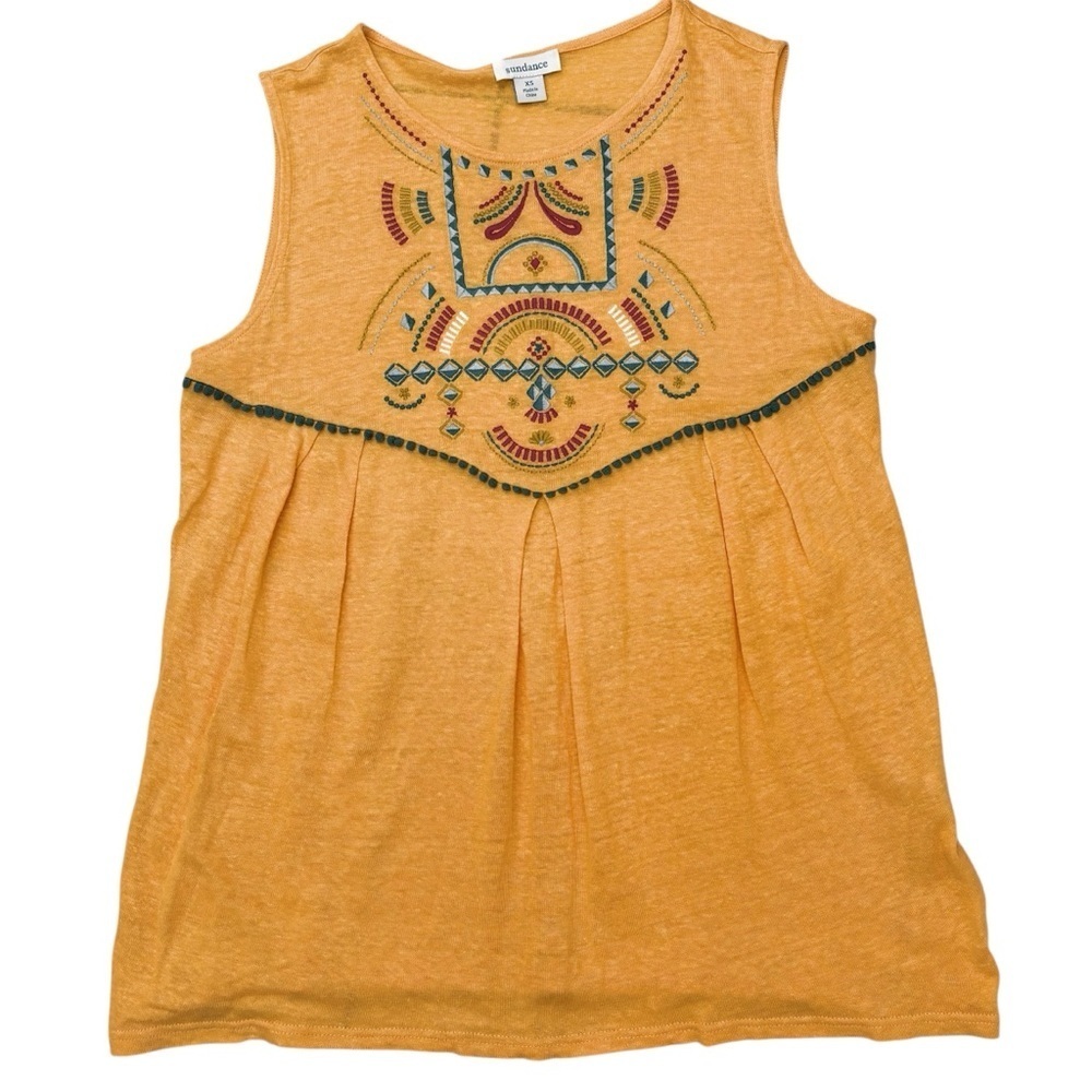 Sundance Jamma Embroidered Linen Knit Tank Top Boho Relaxed Fit Marigold XS